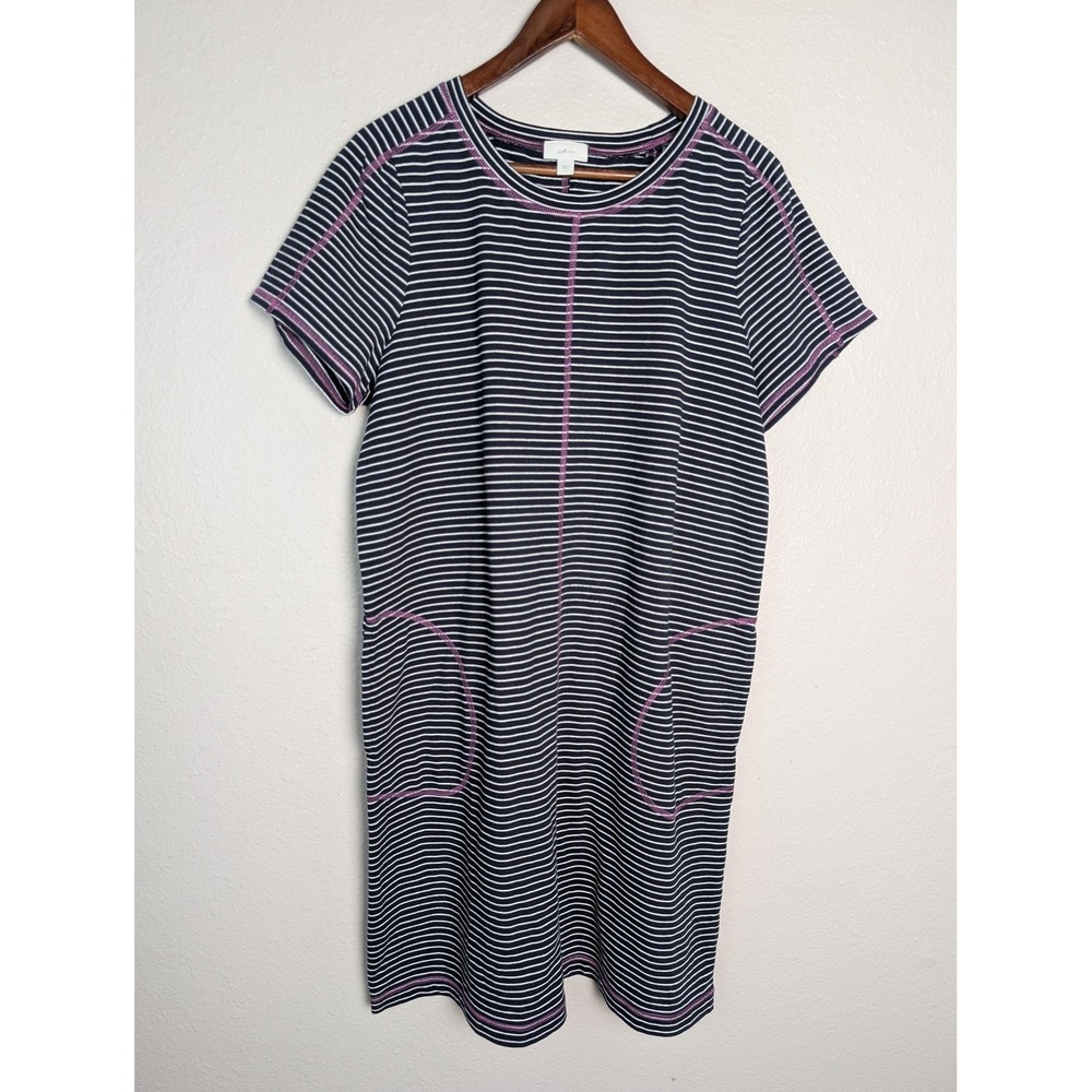 J. Jill Dress Womens L Blue Knee Length T-Shirt Dress Crew Neck Short Sleeve